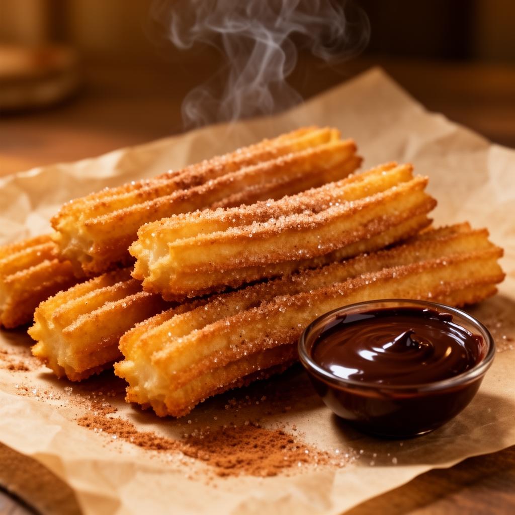 Cinnamon-sugar churros with chocolate sauce