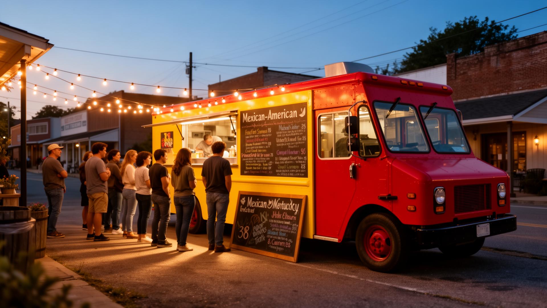 The Smoky Wheels BBQ truck at golden hour